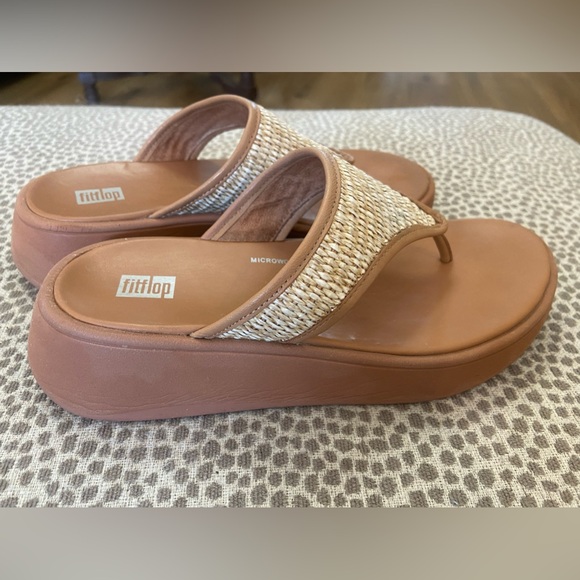 Fitflop womens f-mode platform woven raffia tan sandals - Picture 7 of 10